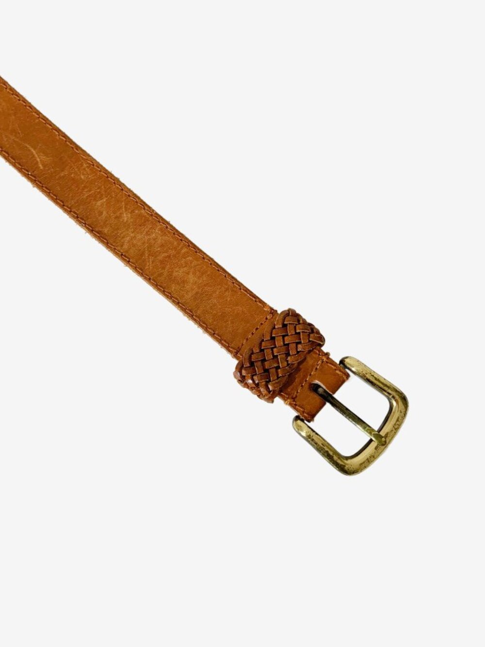 Vintage brown leather belt with braided belt loop / size Small - Picture 4 of 6